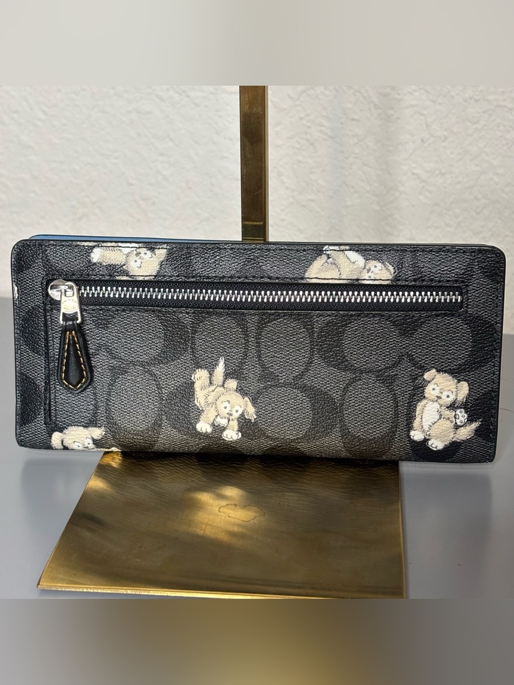 Coach Slim Wallet in Signature Canvas with Happy Dog Print - Picture 2 of 6